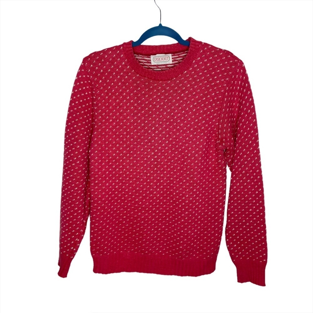 Vintage Prego Red Crew Neck Knit Cotton Sweater USA